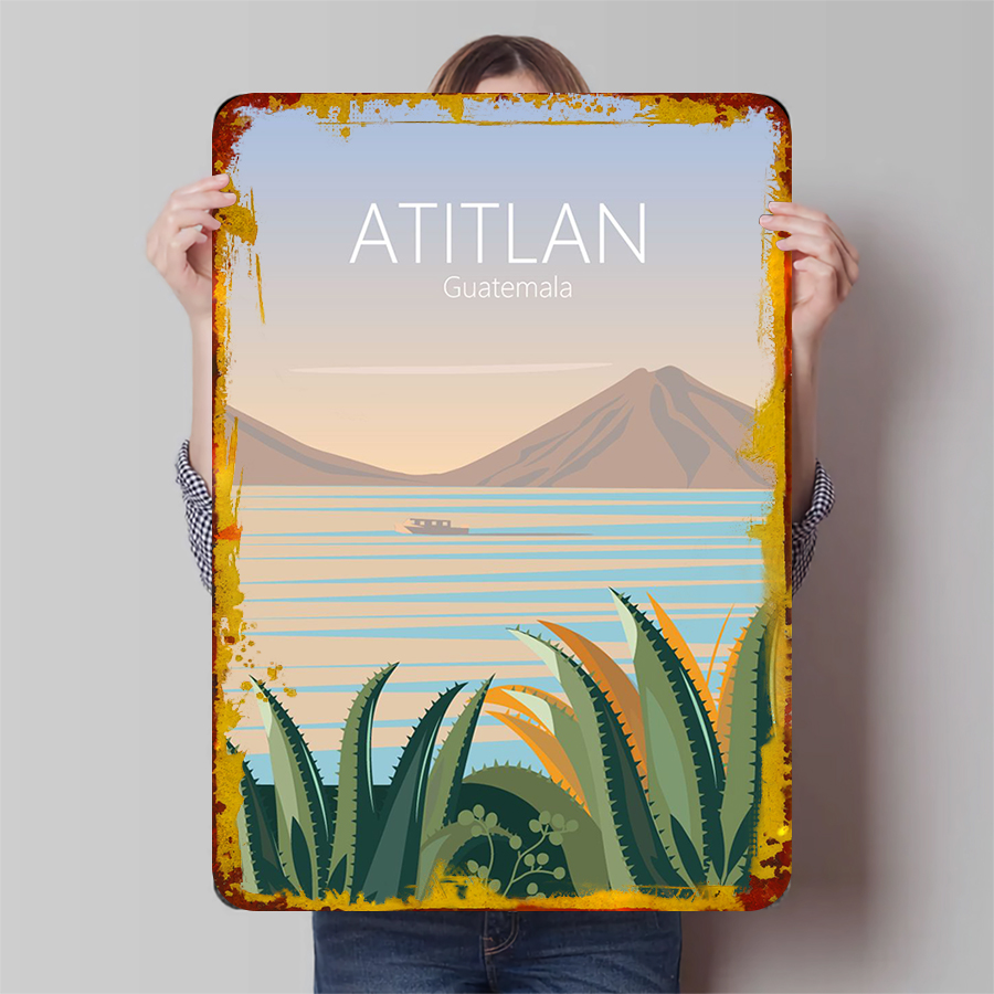 Home Office Guatemala - Vintage Atitlan Lake Guatemala Landscape Iron