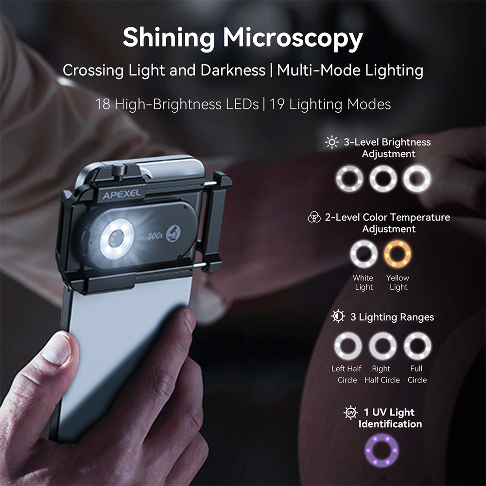 APEXEL Nano Zoom 300X Microsco - Zoom Lighting Kit ulasan dan harga