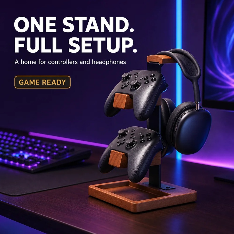 Wooden Headphone Stand Gaming  - Home Office Headset ulasan dan harga