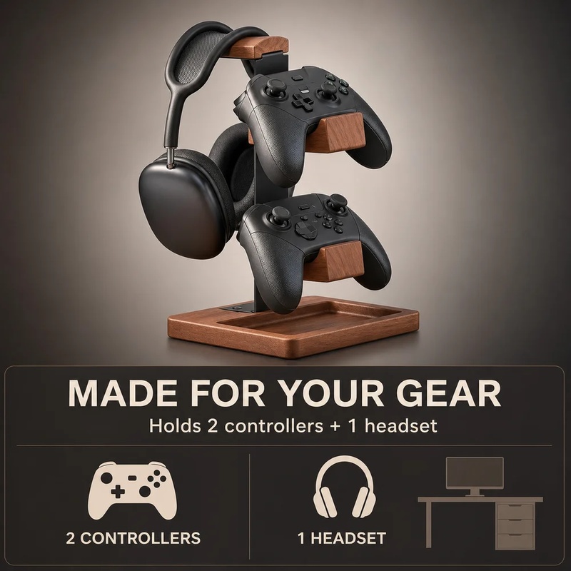 Wooden Headphone Stand Gaming  - Home Office Headset ulasan dan harga