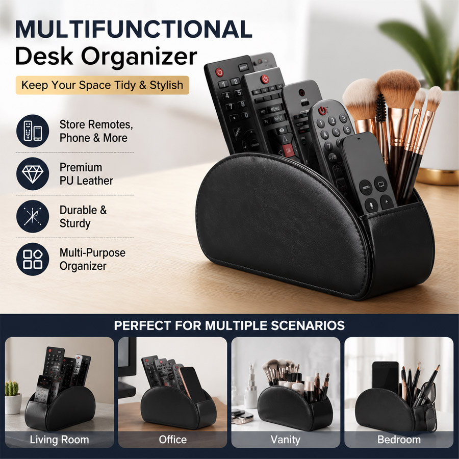 1Pc 5 Grid PU Leather Desktop  - Home Office Jobs ulasan dan harga